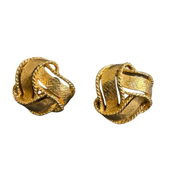 Vintage Napier Love Knot Gold Tone Button Stud Earrings - Picture 1 of 7